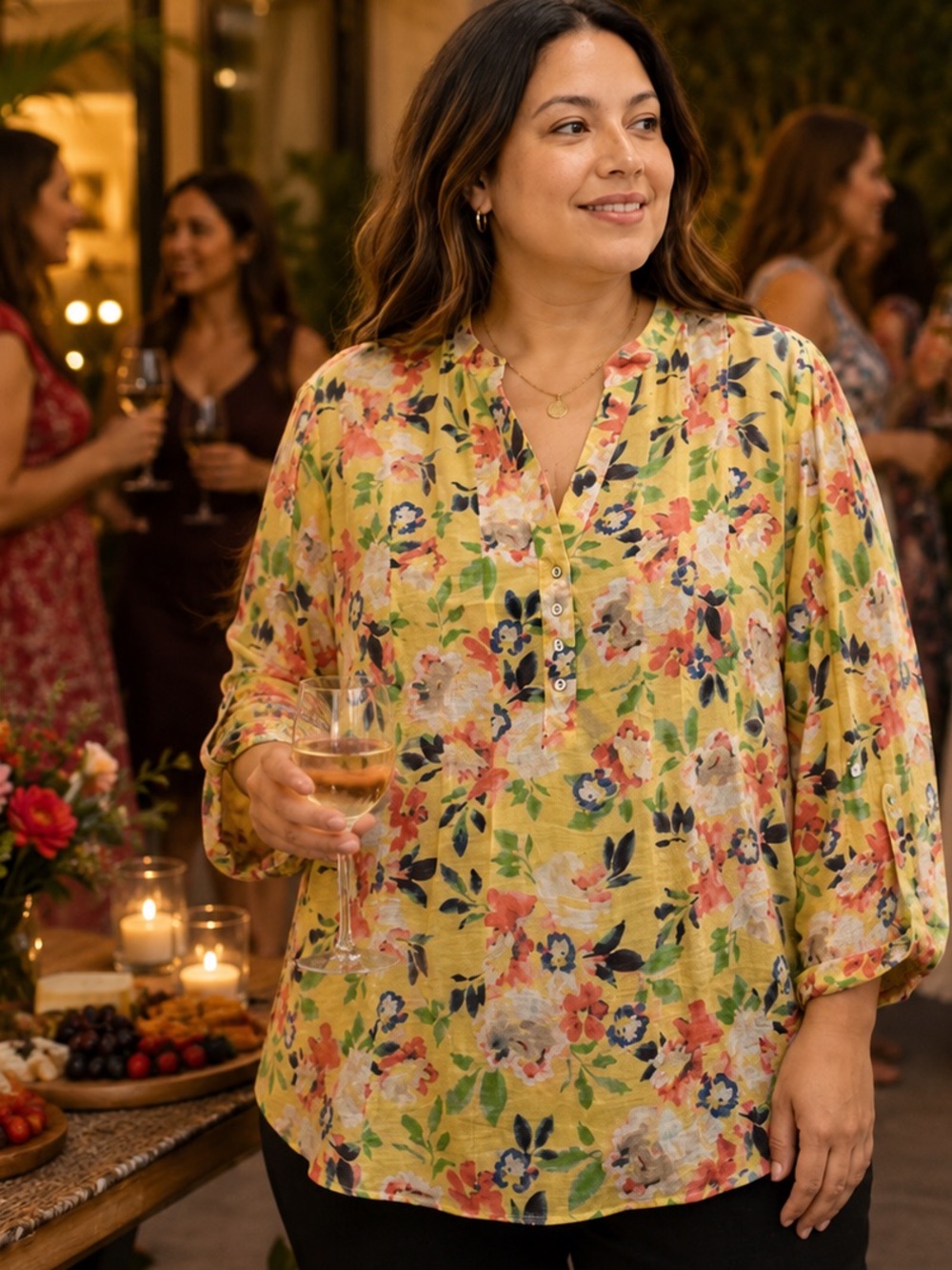 Zac & Rachel Yellow Floral Split Henley Tunic